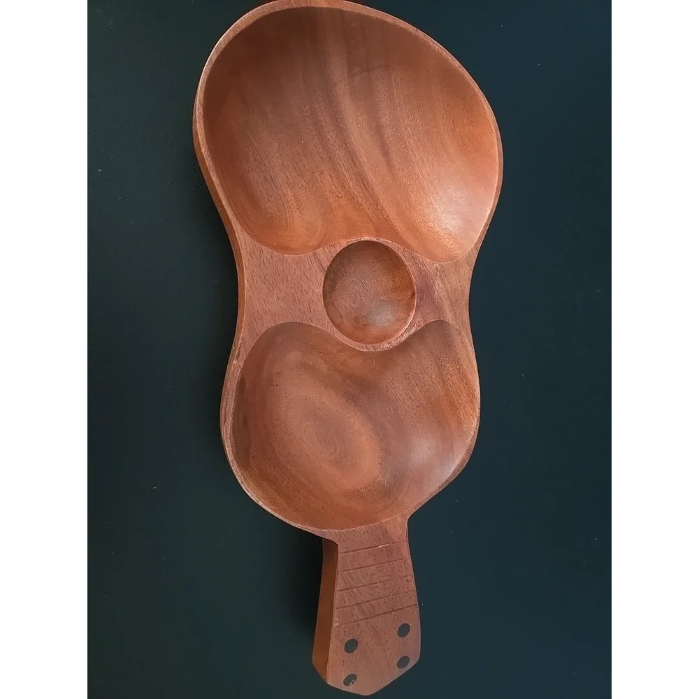 Vintage Kamani Wood Ukulele Guitar Shaped Trinket Dish Bowl 12.5